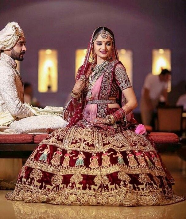 Traditional Maroon Designer Pakistani Bridal long Split Anarkali with  lehenga and Embellishment -