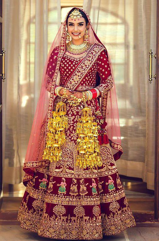 Banarasi silk bridal lehenga choli in Maroon colour 116
