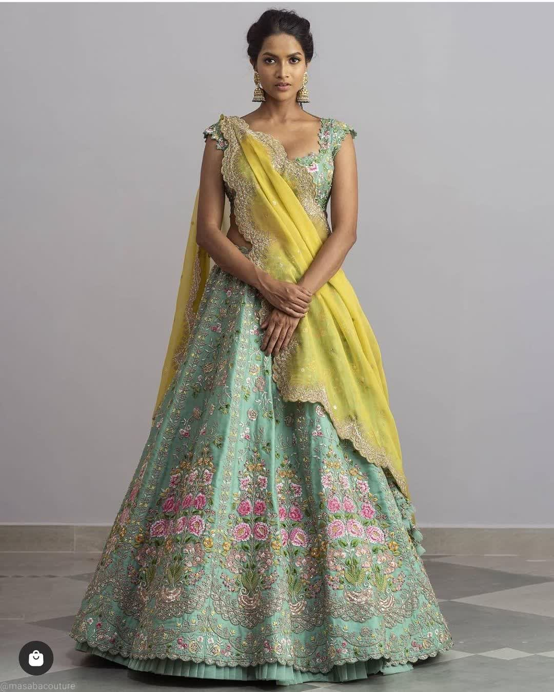 Green Colour Embroidered Attractive Party Wear Silk Lehenga - ShopLance