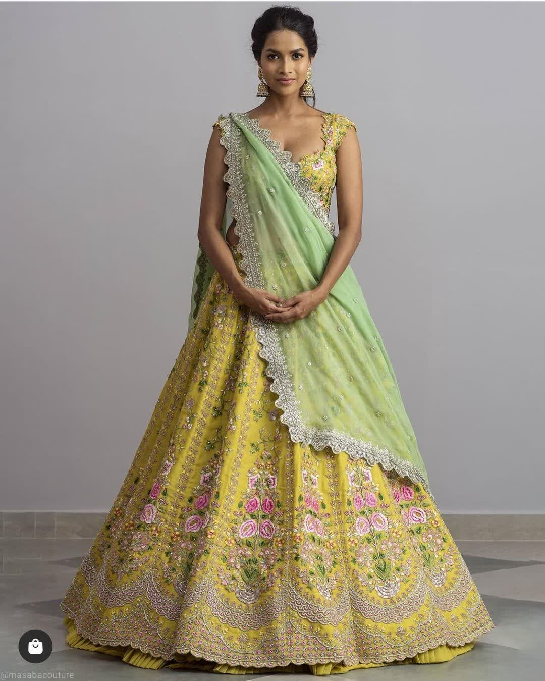 Buy Yellow Raw Silk Embroidered Zardozi Work Leaf Floral Print Lehenga Set  For Women by Aayushi Maniar Online at Aza Fashions.