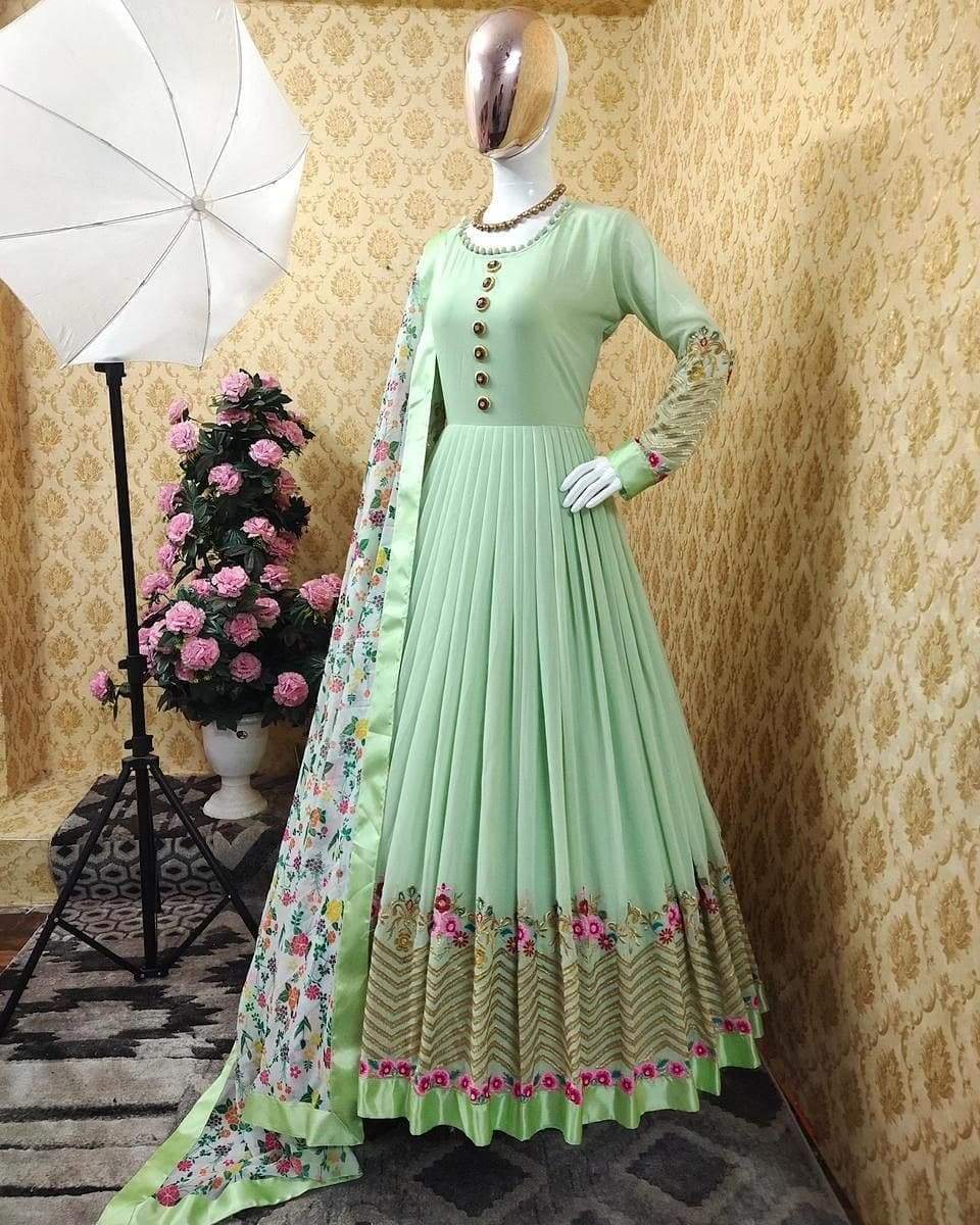 Sea Green Color Party Wear Readymade Gown :: ANOKHI FASHION