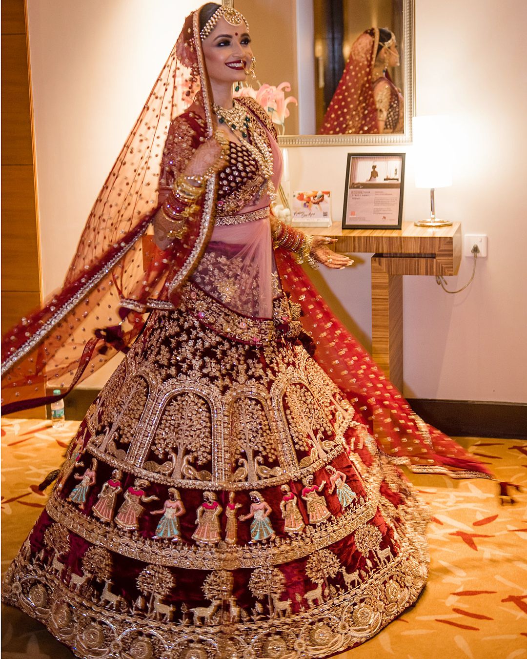Velvet Bridal Wear Heavy Embroidered Lehenga Choli With Two Dupatta