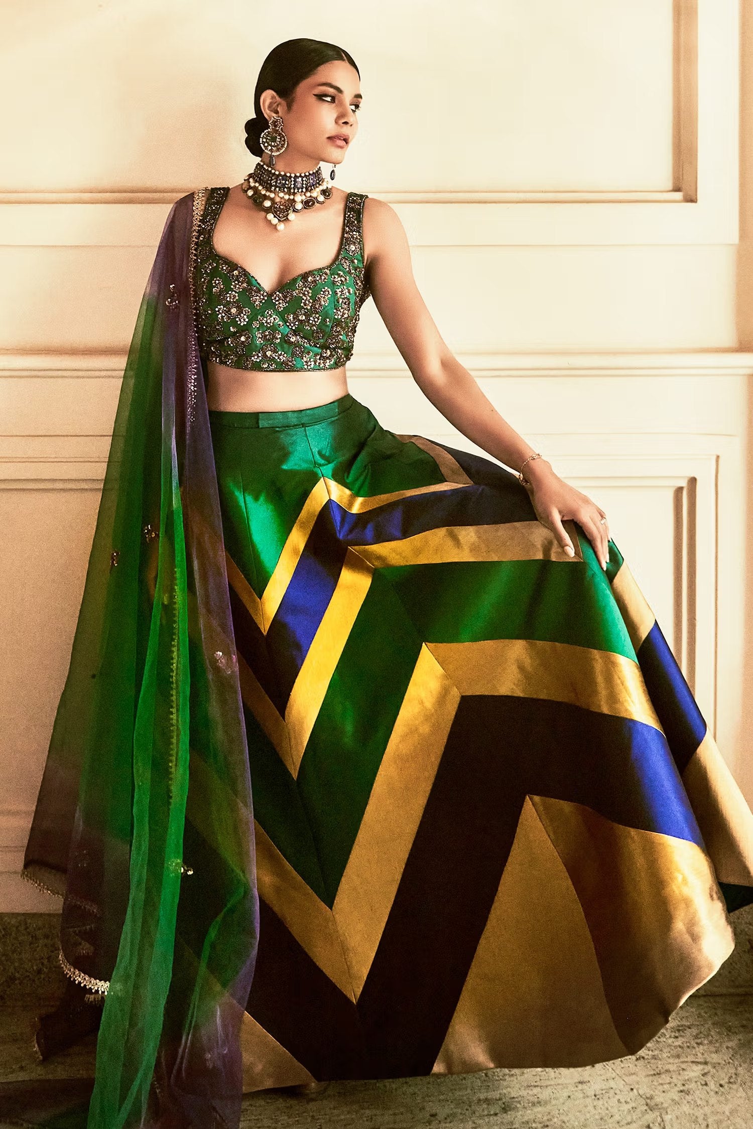 Endearing Green And Gold Sequence Embroidered Lehenga Choli Online - Inddus  US – Inddus.com